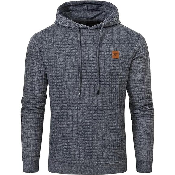 Men's Dark Grey Pullover Hoodies Long Sleeve Draw String Hooded Sweat Shirt - Picture 1 of 6